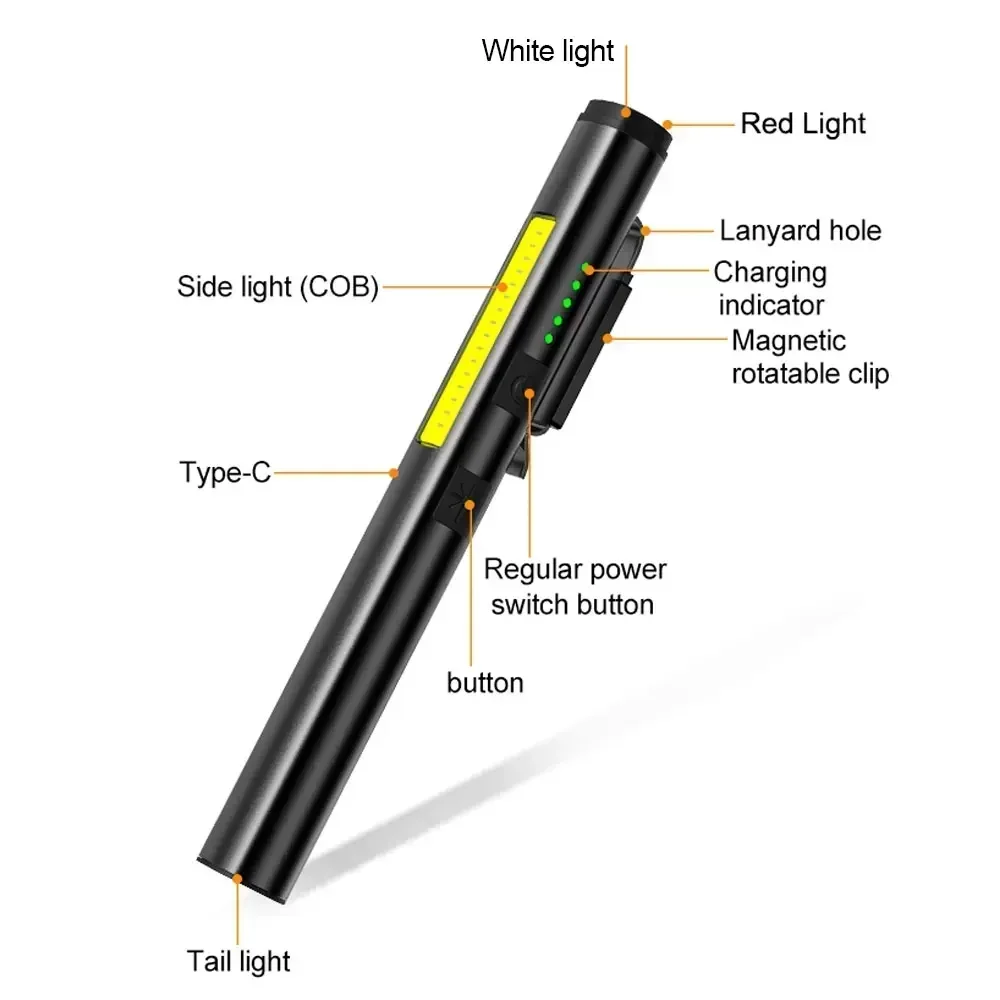 Heinast Self-defense Flash Flashlight With Magnet TYPE-C Rechargeable Torch Light 365nm UV Portable Pen Clip Patrol Inspection thumbnail 5