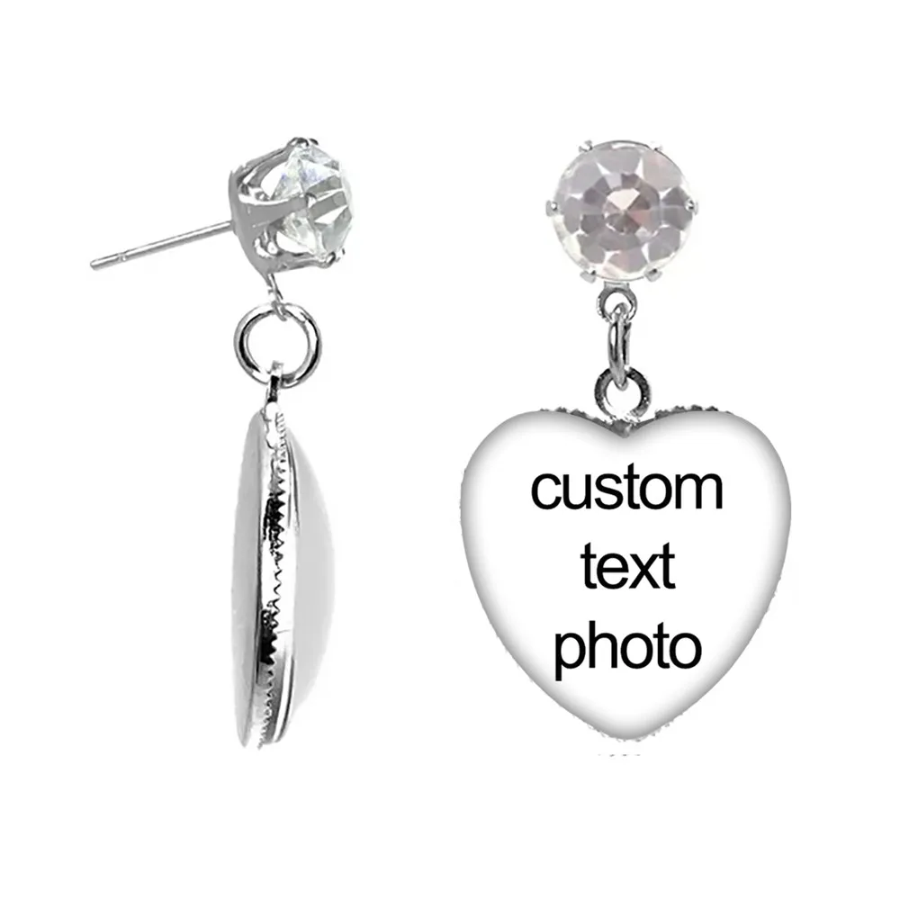 CUSTOM PHOTO HEART Shape Drop Earrings Custom Photo Drop Earrings Personalized Glass Dome Jewelry Women Girls Customized New thumbnail 2
