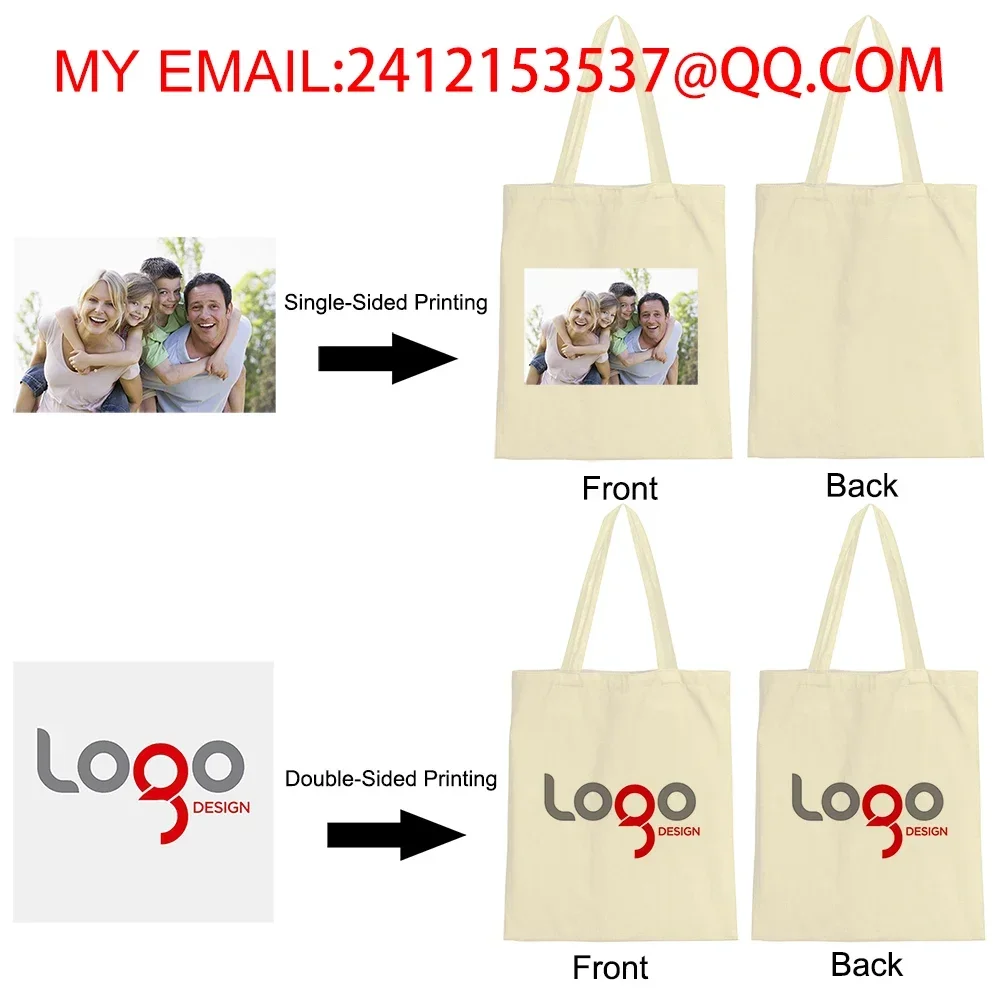 DIY Personal Customized Tote Bag Shopping Add Your Logo Print Original Design Fashion Travel Canvas Shoulder Bags Women Handbags thumbnail 2