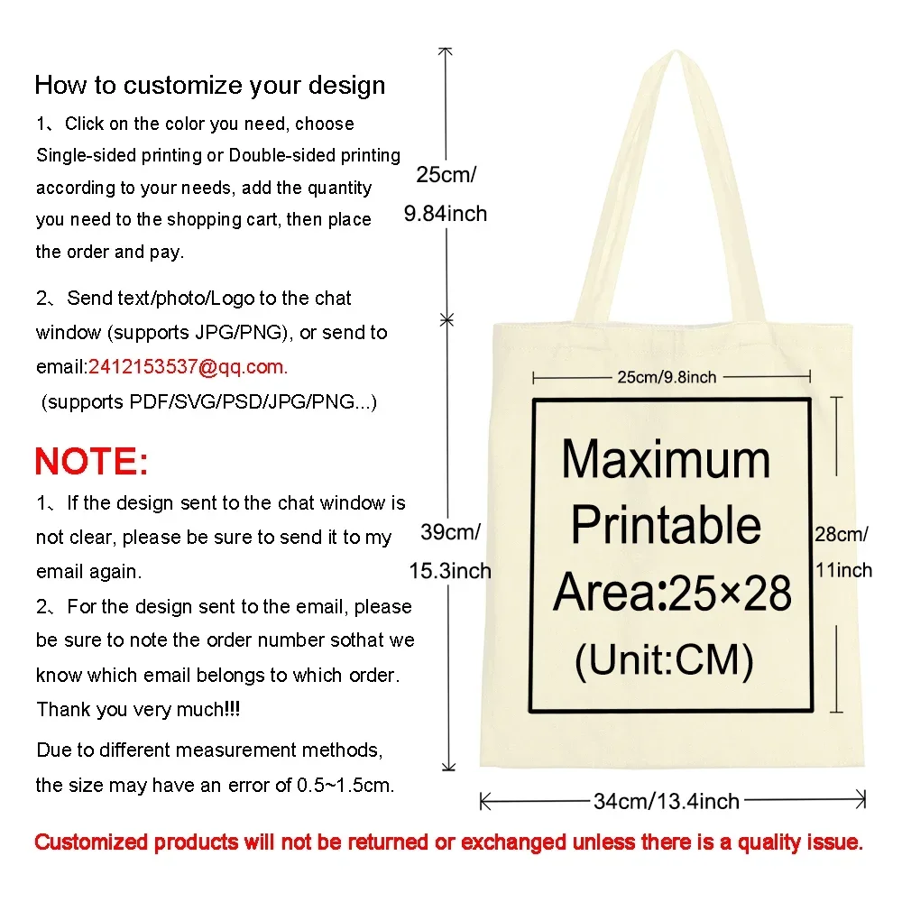 DIY Personal Customized Tote Bag Shopping Add Your Logo Print Original Design Fashion Travel Canvas Shoulder Bags Women Handbags thumbnail 3