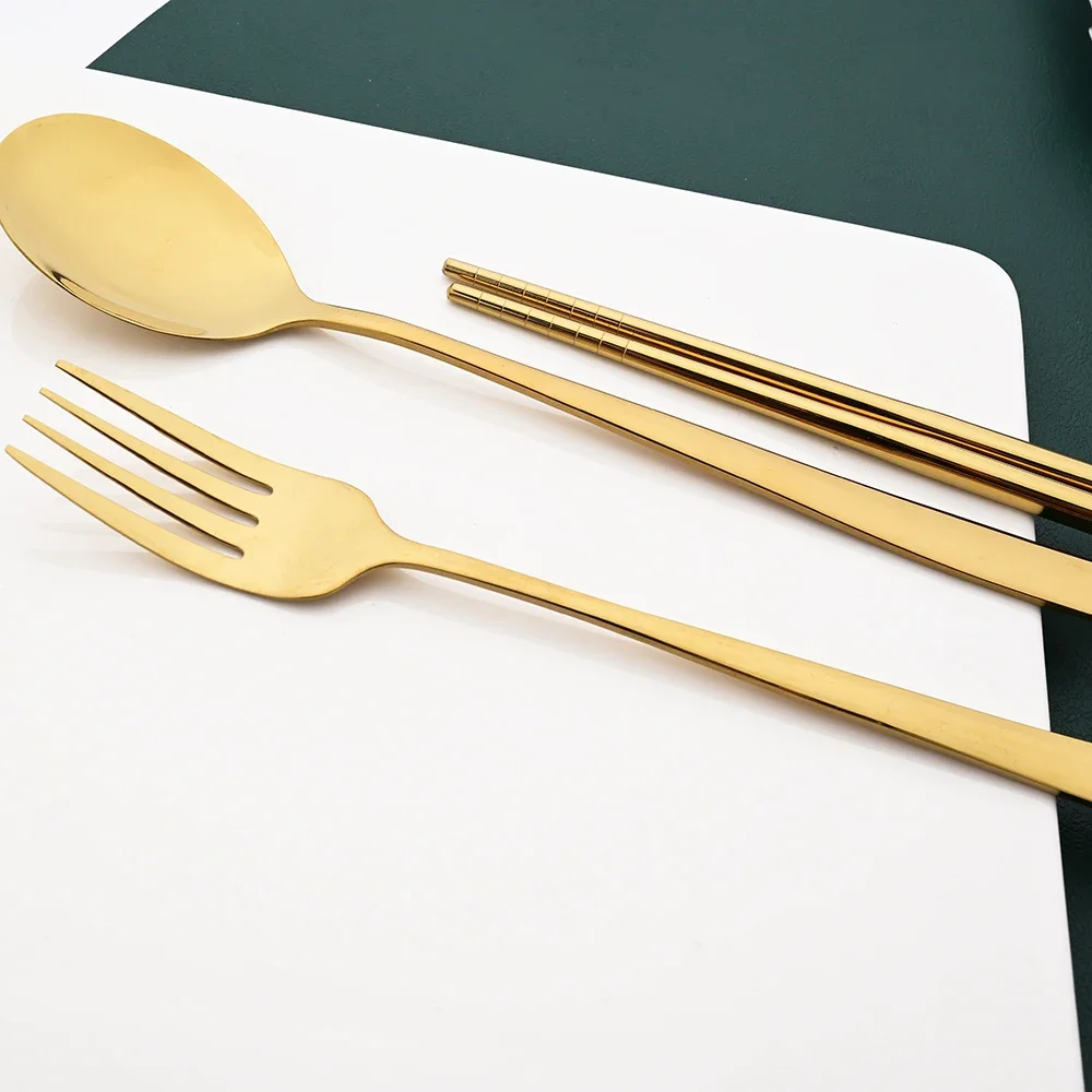 304 Stainless Steel Cutlery Set Sushi Sticks Dinner Spoons Set 8/10Pcs Dinnerware Korean Chopsticks Dessert Spoon Flatware Set thumbnail 5
