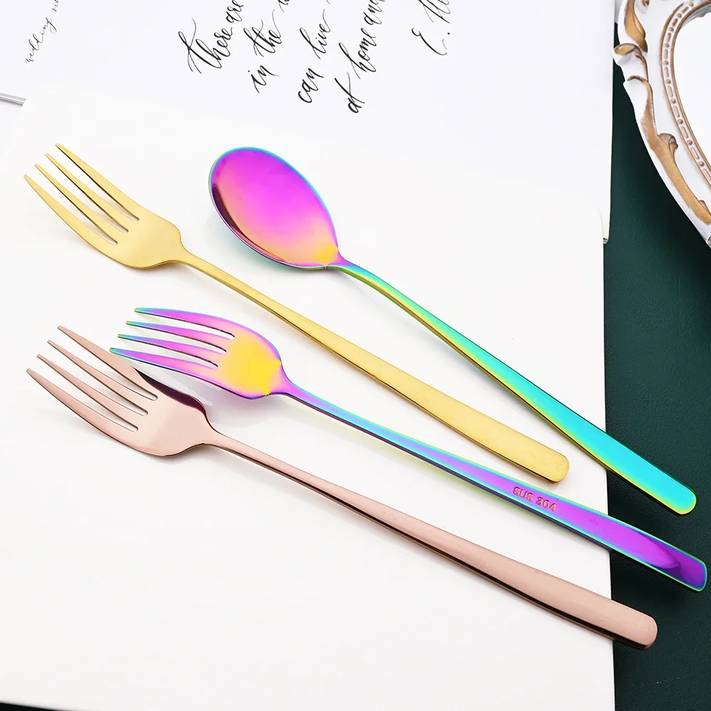 304 Stainless Steel Cutlery Set Sushi Sticks Dinner Spoons Set 8/10Pcs Dinnerware Korean Chopsticks Dessert Spoon Flatware Set thumbnail 6
