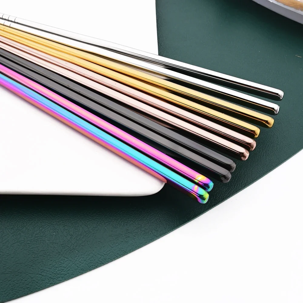 304 Stainless Steel Cutlery Set Sushi Sticks Dinner Spoons Set 8/10Pcs Dinnerware Korean Chopsticks Dessert Spoon Flatware Set thumbnail 4