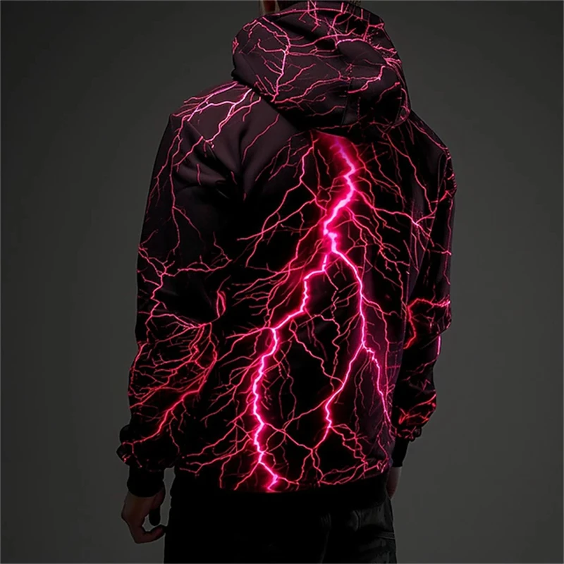 Vintage Men's Sweatshirt 3D Lightning Graphic Printing Casual Hoodies Spring Autumn Female Clothing Harajuku Oversized Pullovers thumbnail 2