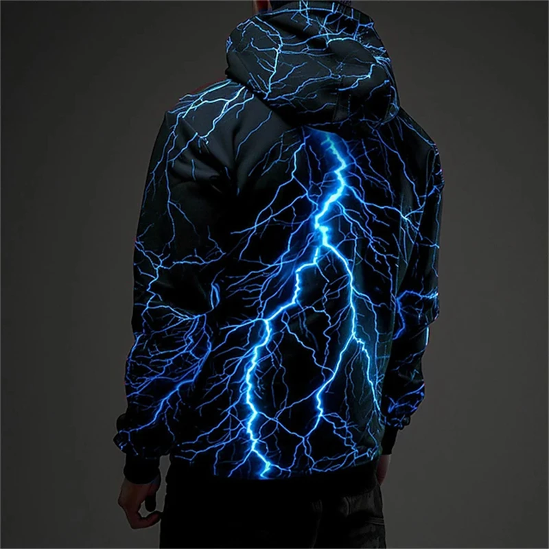 Vintage Men's Sweatshirt 3D Lightning Graphic Printing Casual Hoodies Spring Autumn Female Clothing Harajuku Oversized Pullovers thumbnail 3