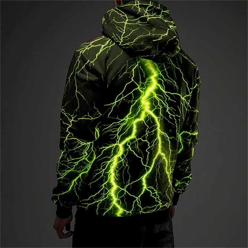 Vintage Men's Sweatshirt 3D Lightning Graphic Printing Casual Hoodies Spring Autumn Female Clothing Harajuku Oversized Pullovers thumbnail 4