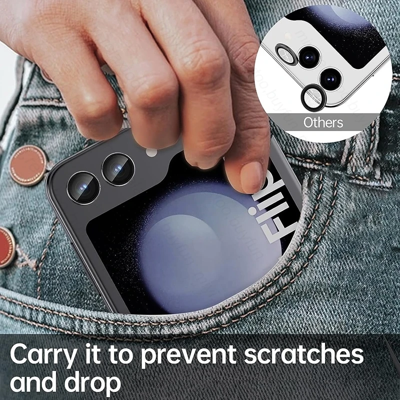 2Pcs Camera Matel Protect Ring Cover For Samsung Galaxy Z Flip 4 5 6 Curved Tempered Glass Lens Cap thumbnail 2