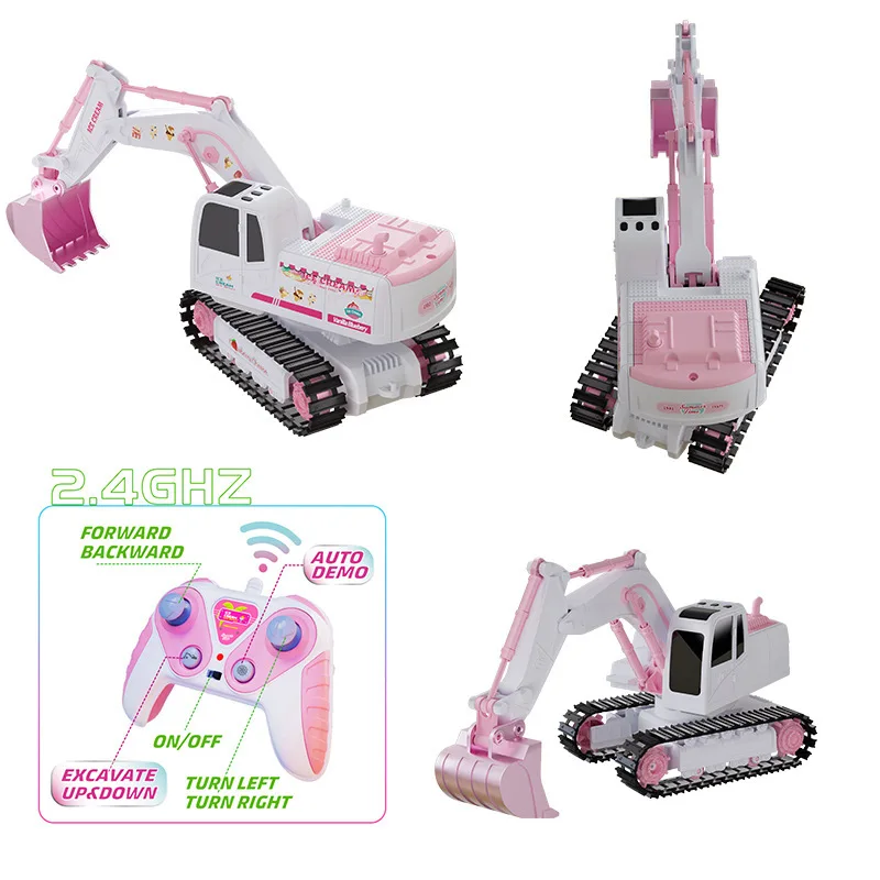 Pink RC Excavator for Girl Remote Control Digger Construction Truck Car 2.4G 1/24 Engineering Vehicle Electric Toy Kid Girl Gift thumbnail 4