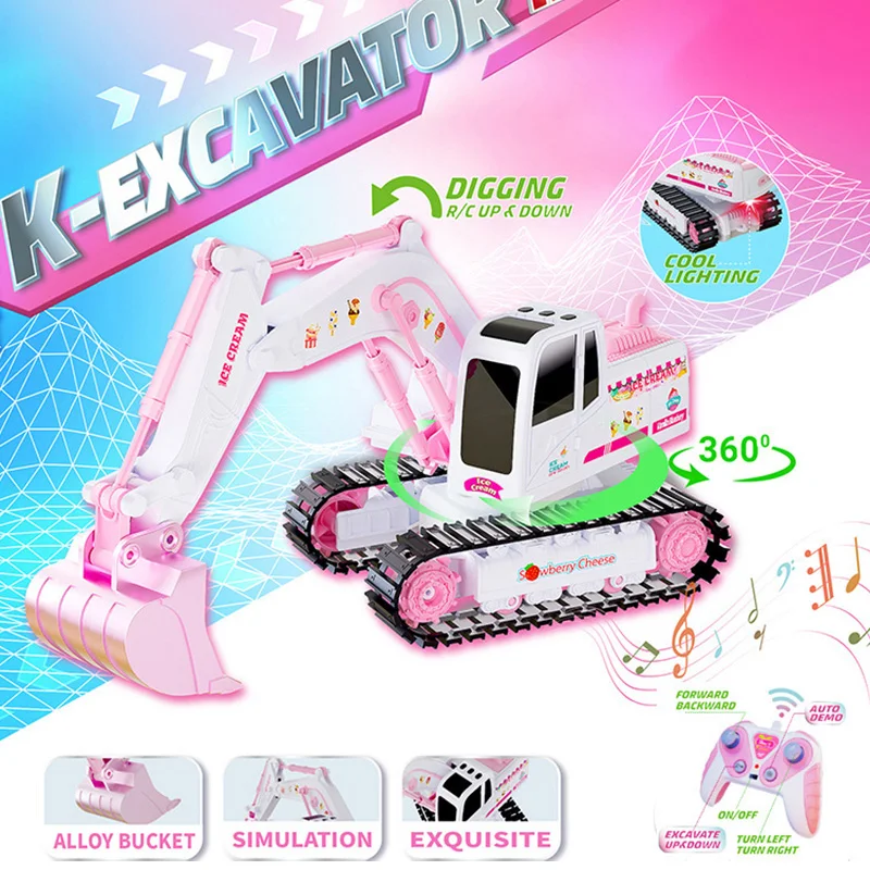 Pink RC Excavator for Girl Remote Control Digger Construction Truck Car 2.4G 1/24 Engineering Vehicle Electric Toy Kid Girl Gift thumbnail 2