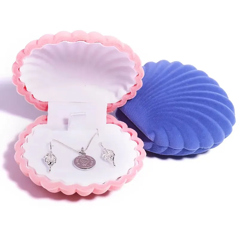 1 Piece Lovely Shell Shape Velvet Jewelry Box Wedding Engagement Ring Box for Earrings Necklace Bracelet Display Gift Box Holder thumbnail 5