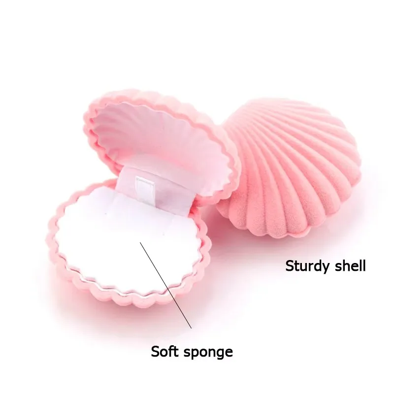 1 Piece Lovely Shell Shape Velvet Jewelry Box Wedding Engagement Ring Box for Earrings Necklace Bracelet Display Gift Box Holder thumbnail 2