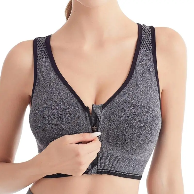 Running Fitness Sports Bra Front Zipper Women's Underwear Shockproof without Underwire Bralette Breathable Seamless Brassiere thumbnail 2