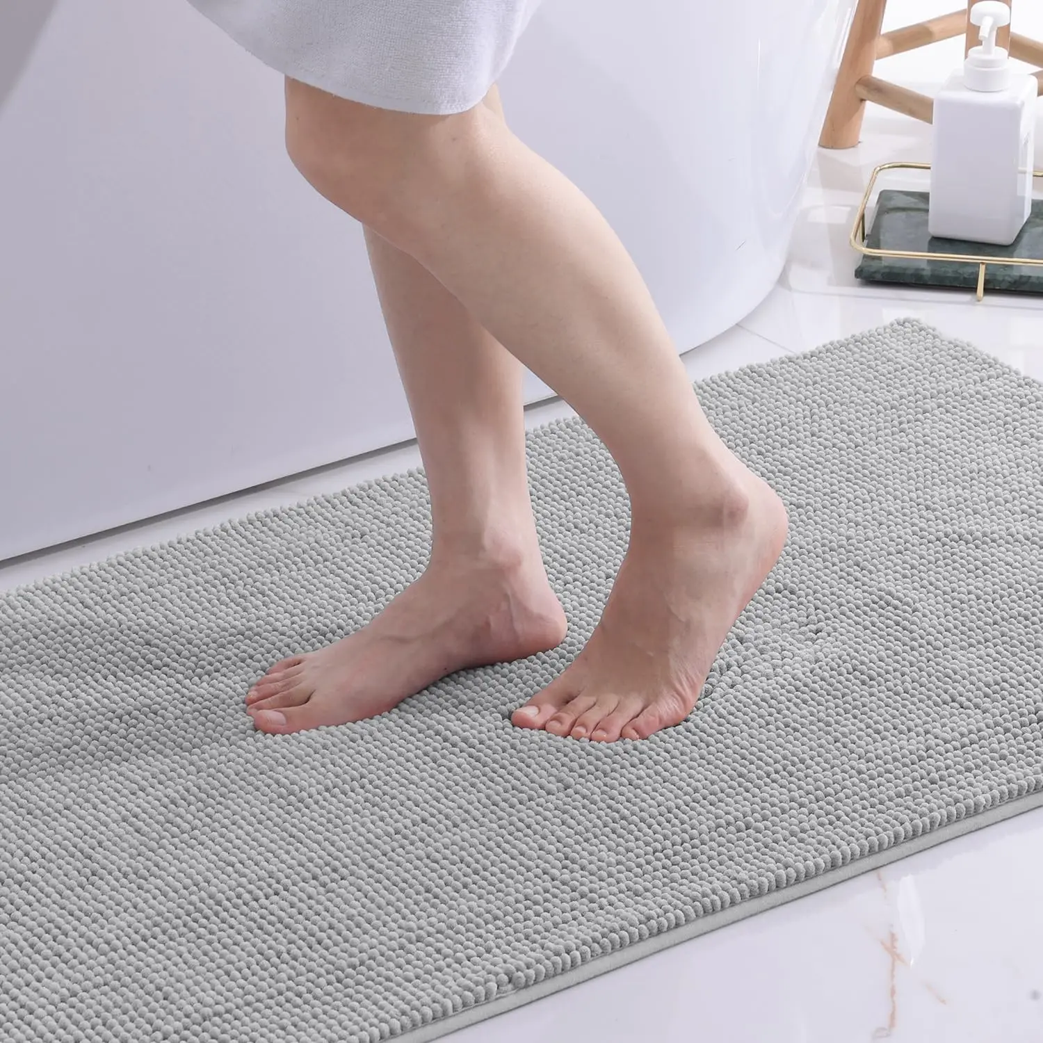 Homaxy Chenille Plain Shorthair Hot Melt Adhesive Material Mat Indoor Non Slip Bathroom Mat Dirt Absorbent Mat Absorbs Water thumbnail 2