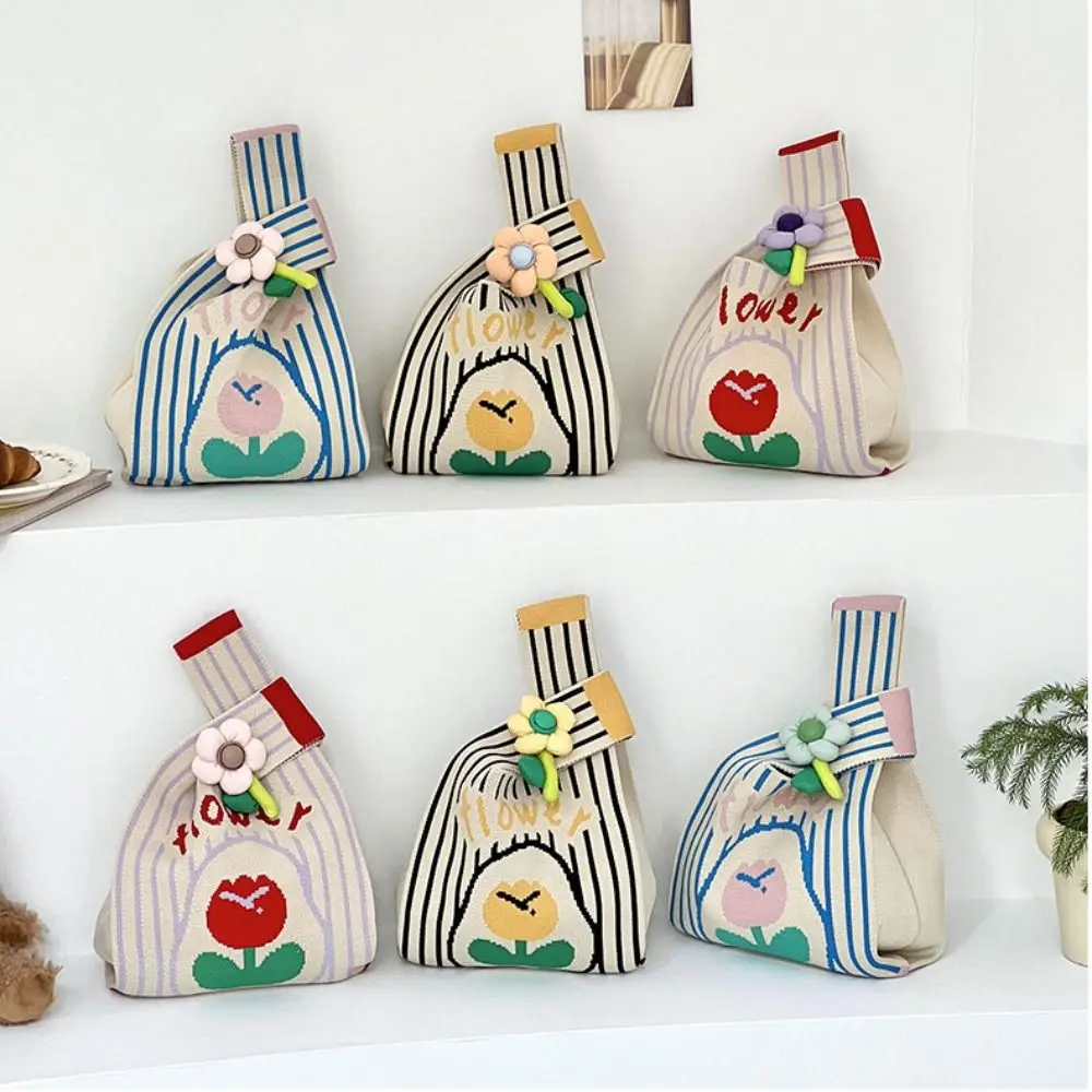 Fashion Flower Knot Wrist Bag Wool Printed Tote Bag Handbag Purse Festival Gift Bag Travel thumbnail 3