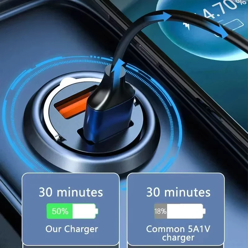 100W Car Charger USB Fast Charging For IPhone QC3.0 Mini PD USB Type C Charger Car Phone Charger For Samsung Huawei XiaoMi thumbnail 4