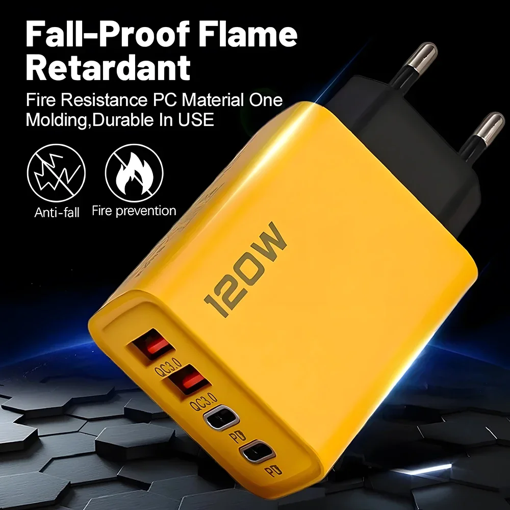 120W 2 USB+2 Type-C 4 Ports Wall Charger Fast Charging EU/US/UK Plug Power Adapter For Xiaomi iPhone Samsung Huawei Phone/Tablet thumbnail 5
