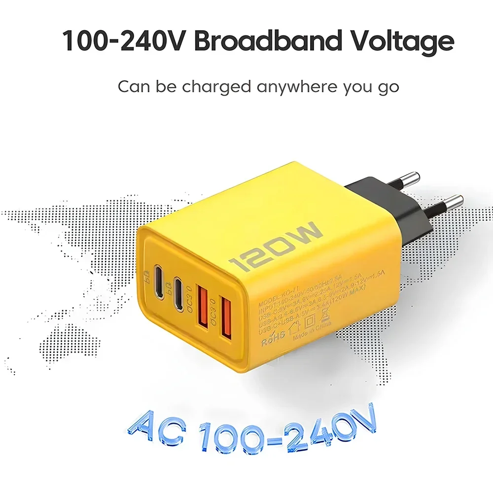 120W 2 USB+2 Type-C 4 Ports Wall Charger Fast Charging EU/US/UK Plug Power Adapter For Xiaomi iPhone Samsung Huawei Phone/Tablet thumbnail 6