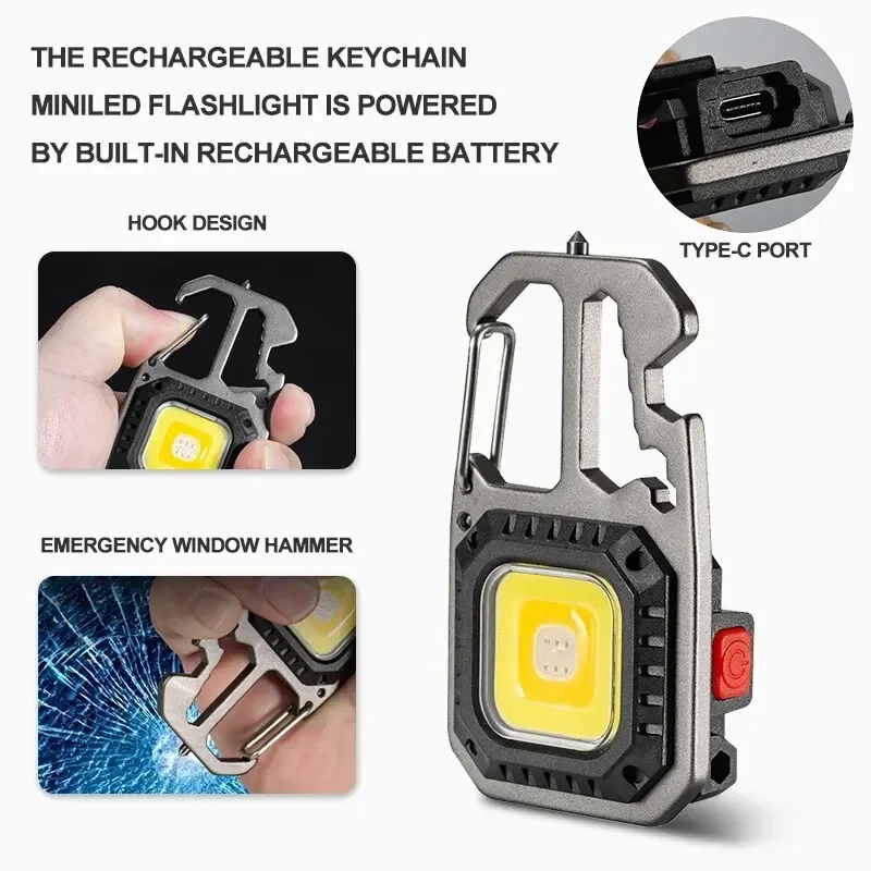 LED Flashlight Rechargeable Keychain Light Work Light Outdoor Camping Light Mini Portable Pocket Wrench Screwdriver Safety Hamme thumbnail 6