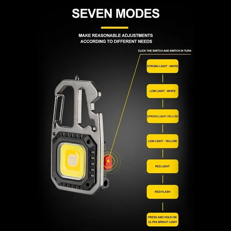 LED Flashlight Rechargeable Keychain Light Work Light Outdoor Camping Light Mini Portable Pocket Wrench Screwdriver Safety Hamme thumbnail 4