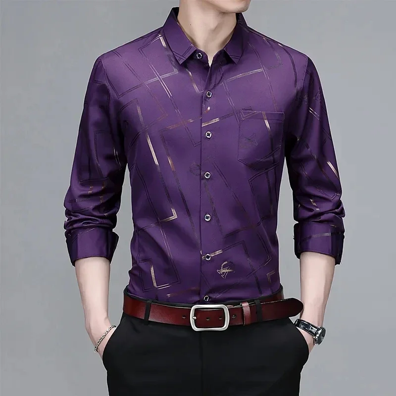 Men's Casual and Fashionable Long Sleeved Printed Shirt, Non Ironing and Wrinkle Resistant Business Top thumbnail 3