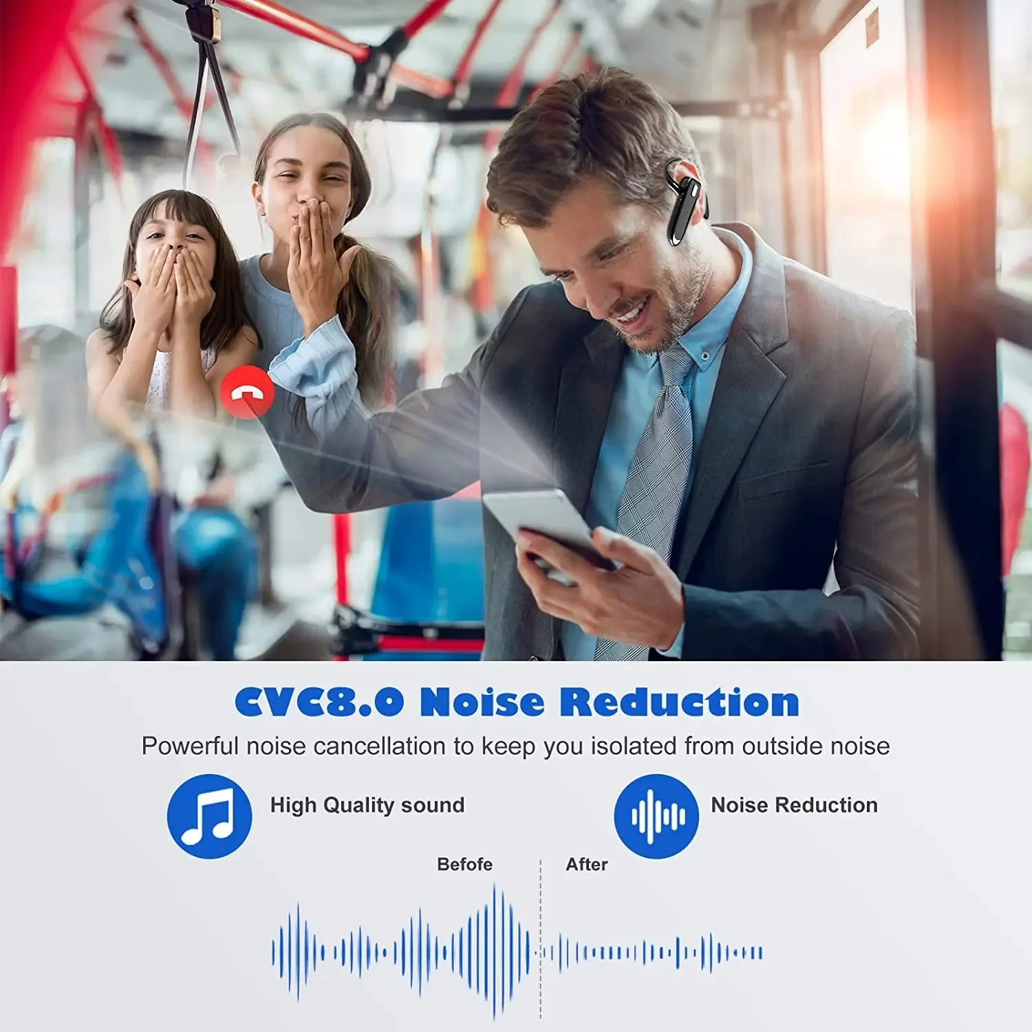Wireless Headphones Bluetooth Earphone With Microphon ENC Noise Cancelling Handsfree Talking Headset Busines Auriculares Driving thumbnail 3