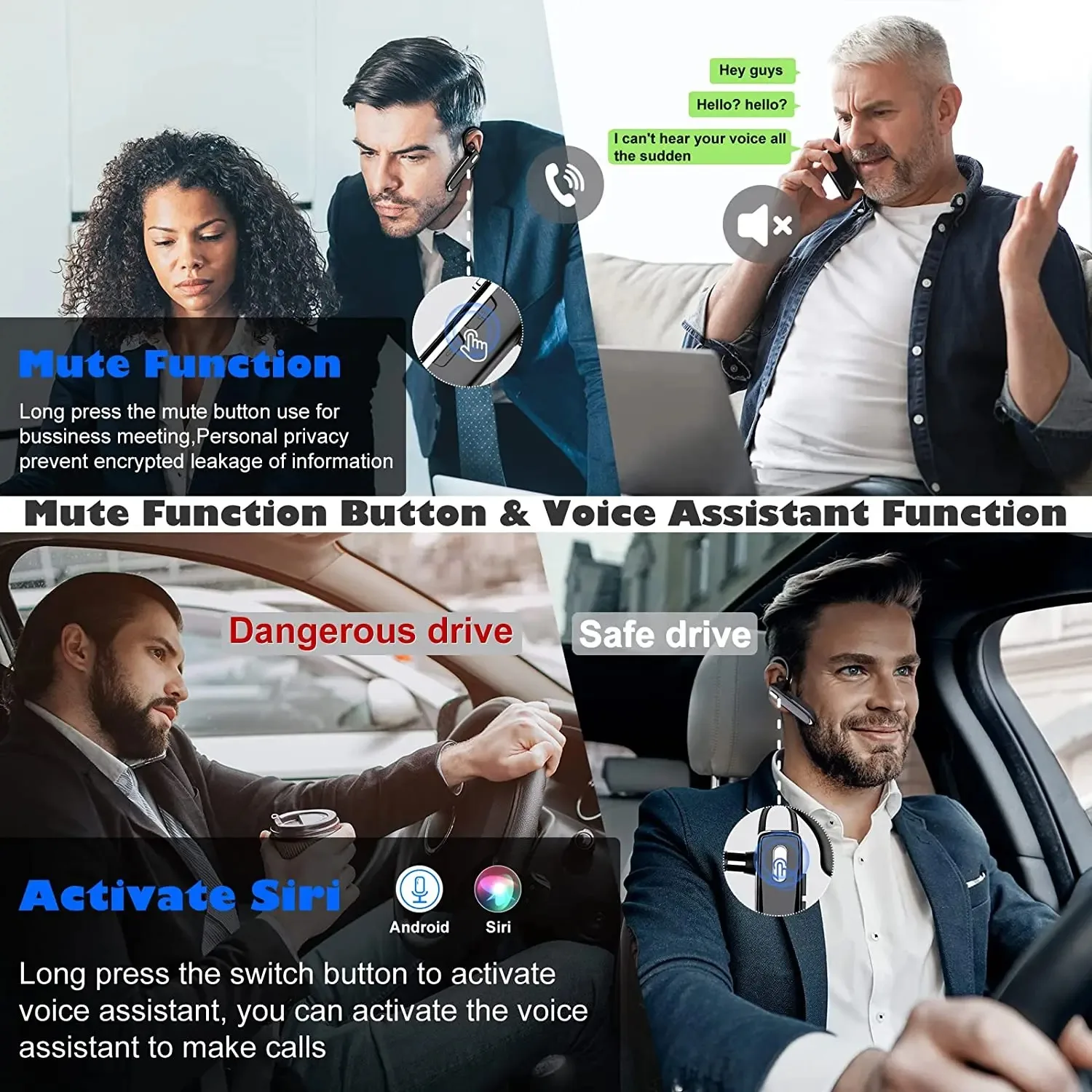 Wireless Headphones Bluetooth Earphone With Microphon ENC Noise Cancelling Handsfree Talking Headset Busines Auriculares Driving thumbnail 5