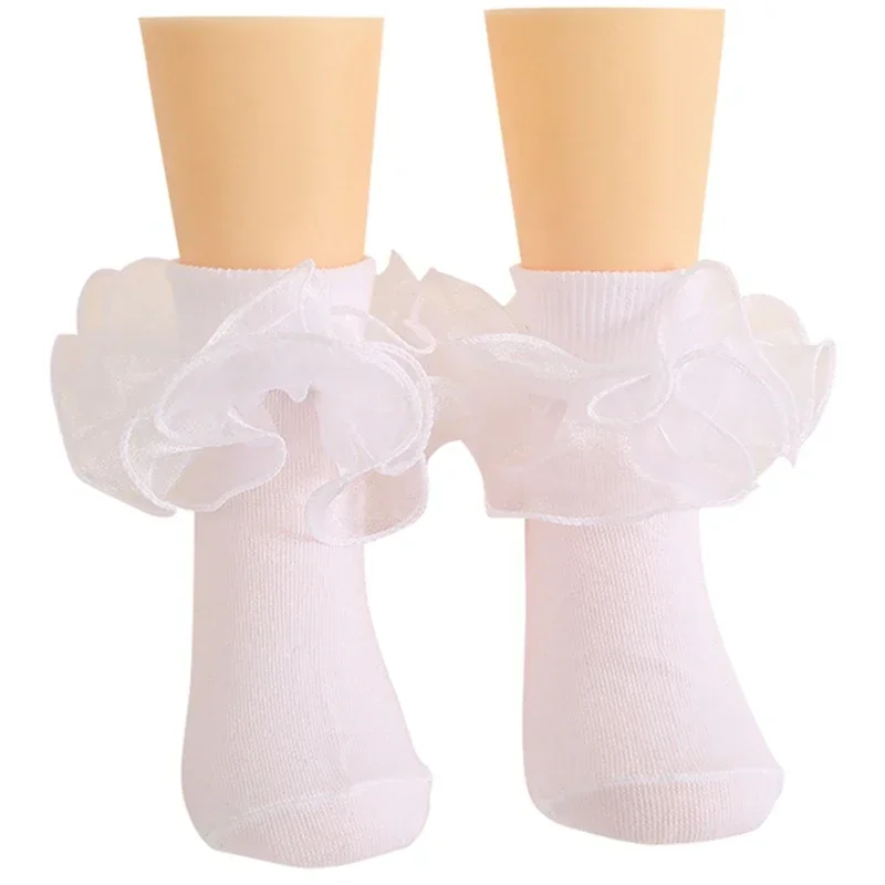 1 Pair Girls' Puffy Lace Socks Children's Combed Cotton Lace Lace Socks Baby Girl Skirt Accessories Solid Color Socks thumbnail 6
