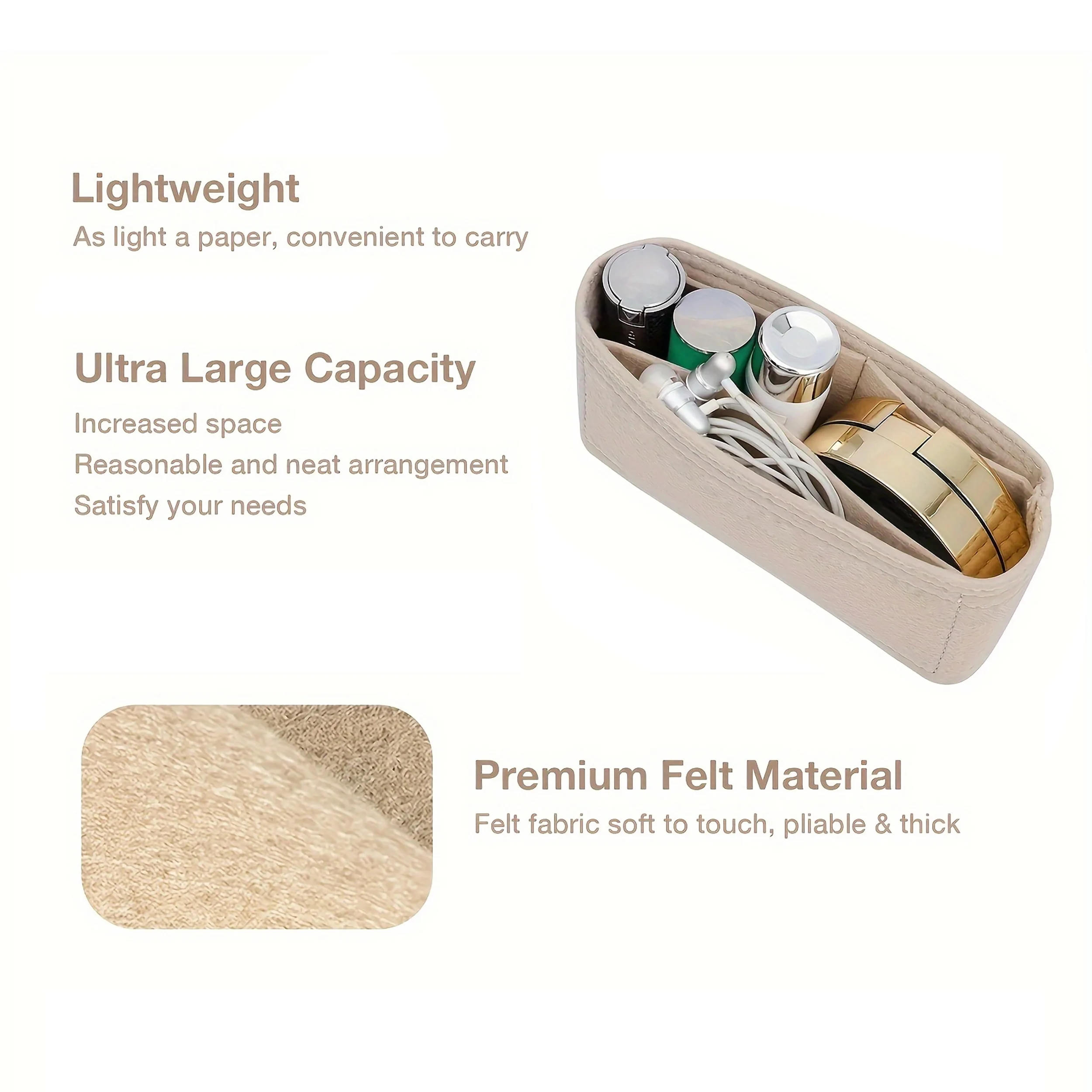 Portable Soft Felt Insert Bag Handbag Insert Bag Women's Travel Bag Insert Liner Brand Purse Organizer Pouch Makeup Organizers thumbnail 3