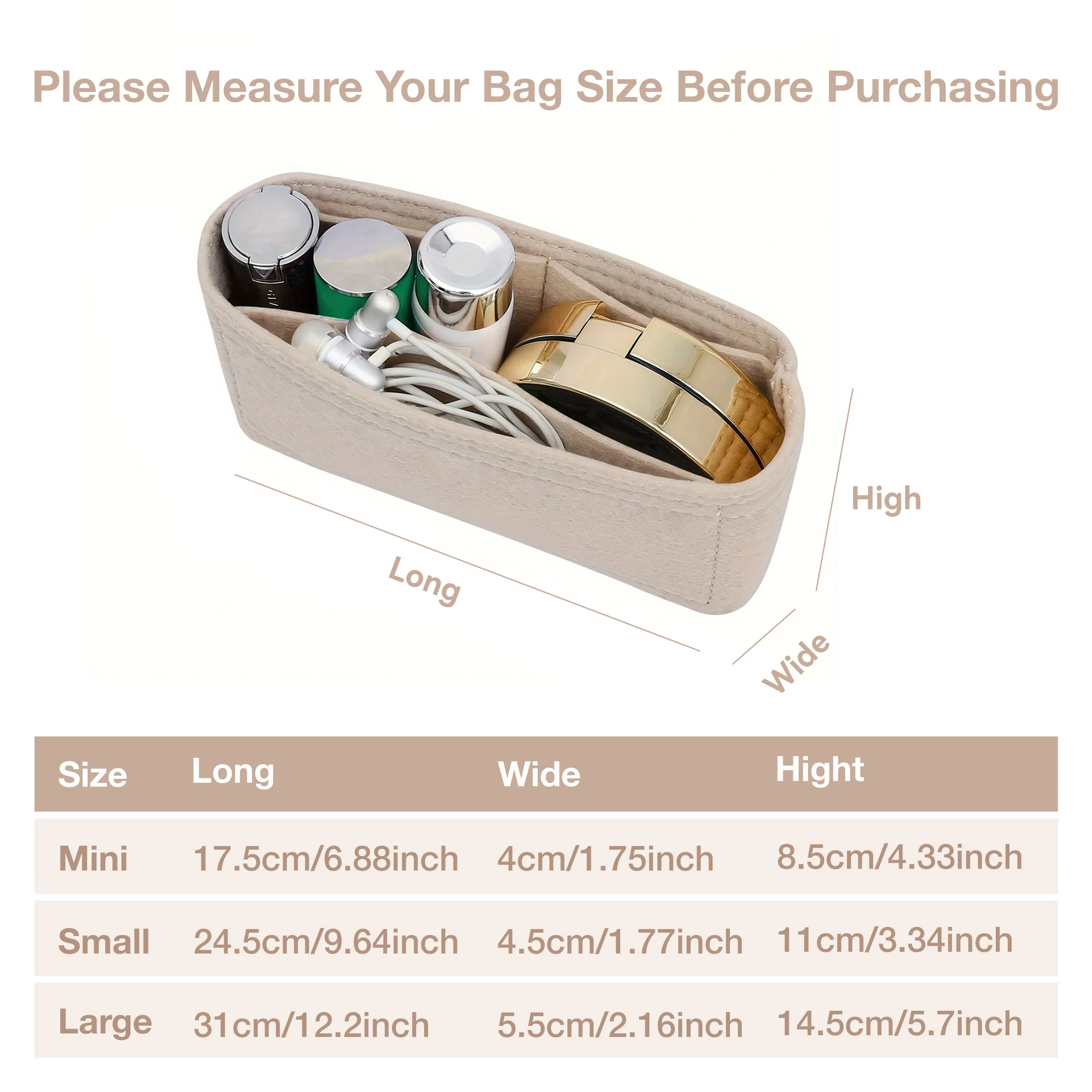 Portable Soft Felt Insert Bag Handbag Insert Bag Women's Travel Bag Insert Liner Brand Purse Organizer Pouch Makeup Organizers thumbnail 2
