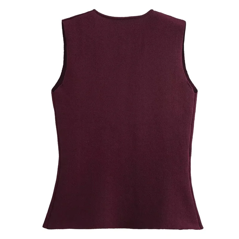 HXAO 2024 Woman Burgundy Knit Vest Women's Vest Fall Crop Sleeveless Waistcoat Bustier V Neck Sweaters New Knitwear Hot Cardigan thumbnail 3