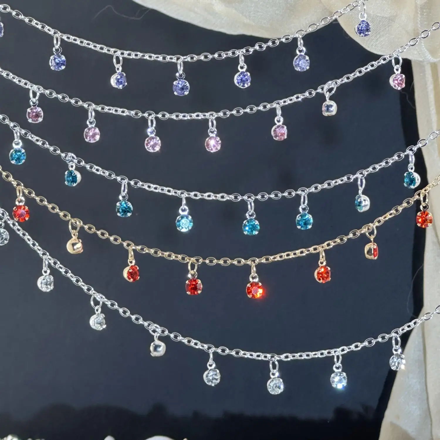New Pink Purple Blue Red White Rhinestone Chain Copper Clad Iron Chain Plating for Women Necklace DIY Jewelry Making Accessories thumbnail 6