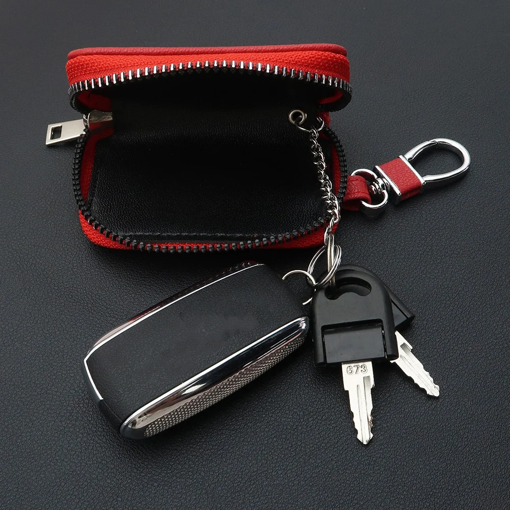 Men Key Holder Housekeeper Leather Car Key Wallets Keys Organizer Women Keychain Covers Zipper Key Case Bag Unisex Pouch Purse thumbnail 5