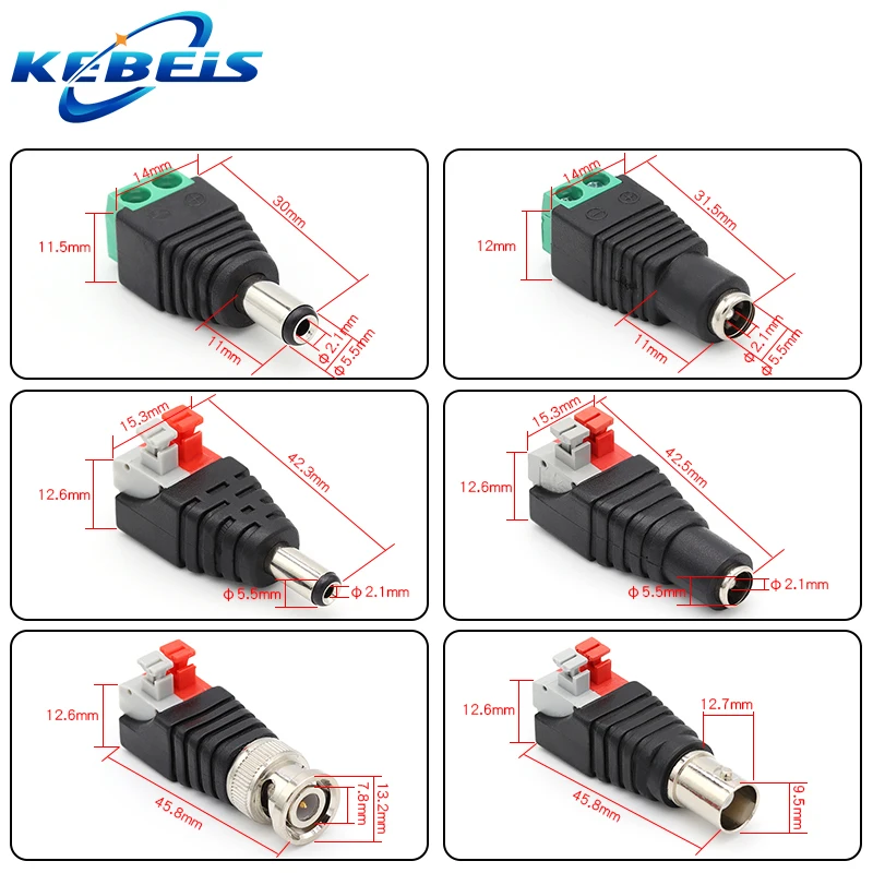 2/5/10PCS DC 12V Male Female BNC Connectors 5.5*2.1mm/2.5mm Welding-Free Power DC Plug Adapter Jack Sockets For LED CCTV Camera thumbnail 6