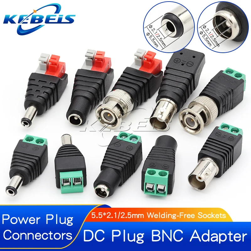 2/5/10PCS DC 12V Male Female BNC Connectors 5.5*2.1mm/2.5mm Welding-Free Power DC Plug Adapter Jack Sockets For LED CCTV Camera thumbnail 3
