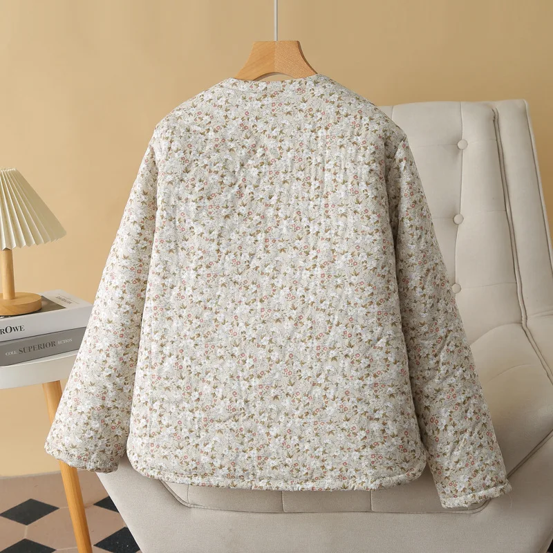 Fashion Plus Size Women Parka Autumn New Loose Thin Double Cotton Floral Printing Soft Skin Warm cotton-padded Coat 8278 thumbnail 2