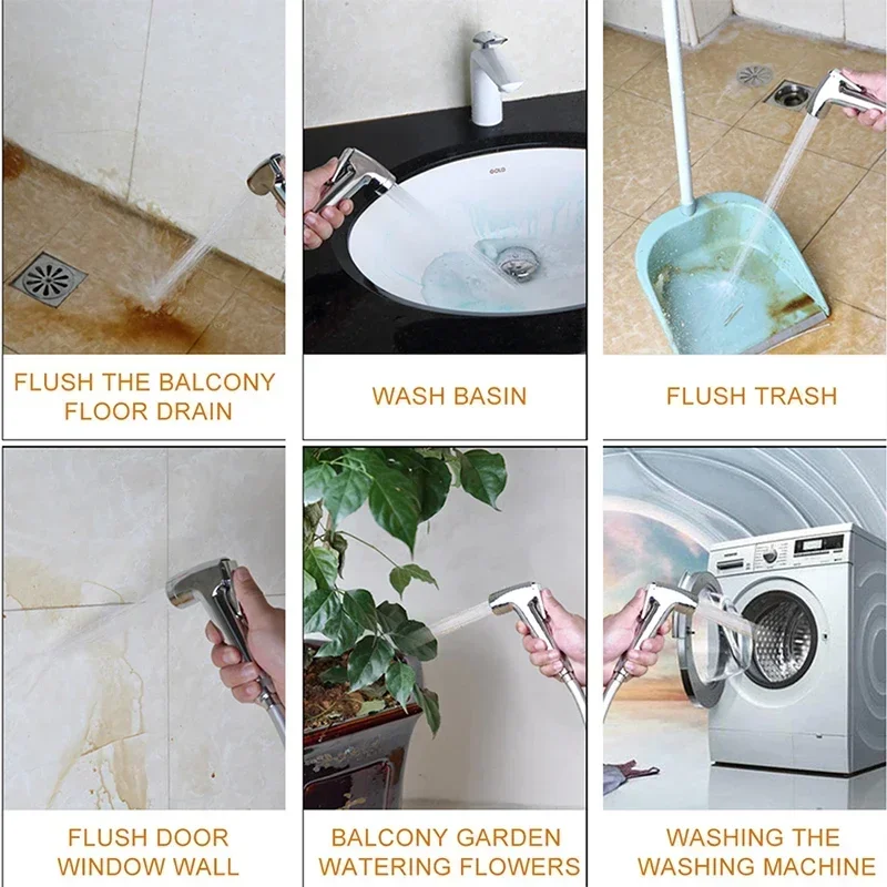 Toilet Bidet Faucet Black Handheld Sprayer Stainless Steel Bathroom Hand Bidet Sprayer Set Hose Toilet Self Cleaning Shower Head thumbnail 5