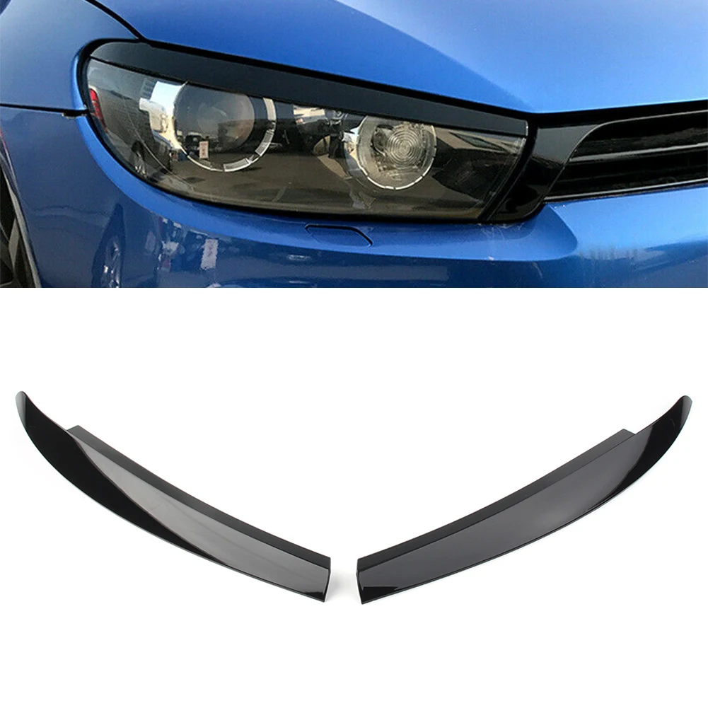 Glossy Black Car Head Light Lamp Eyebrow Eyelid Cover Trim For VW Scirocco 2009 2010 2011 2012 2013 2014 2015 2016 2017