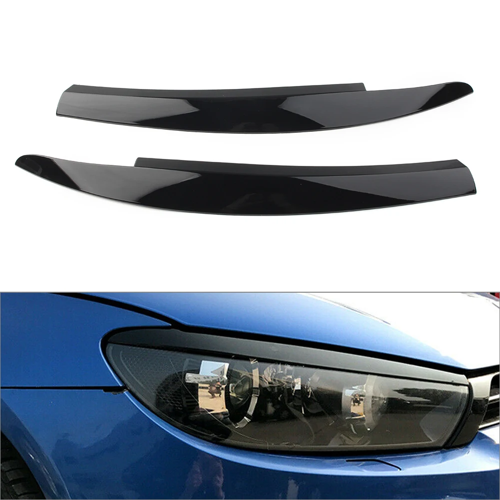 Glossy Black Car Head Light Lamp Eyebrow Eyelid Cover Trim For VW Scirocco 2009 2010 2011 2012 2013 2014 2015 2016 2017 thumbnail 2
