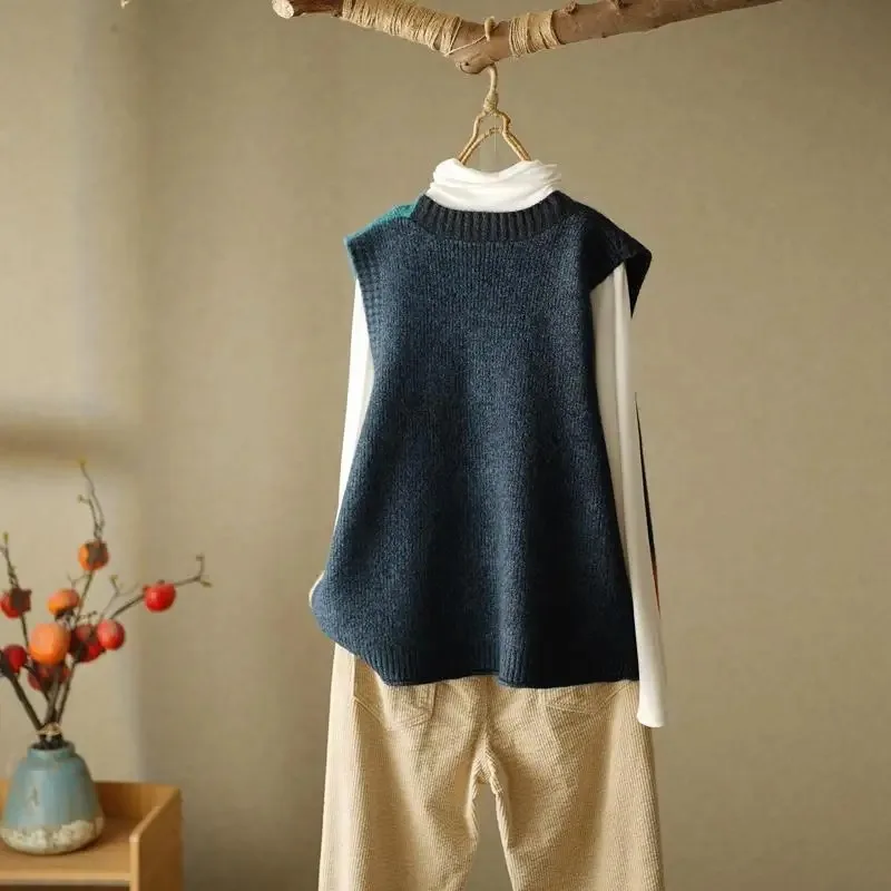 Spring and Autumn loose design vest, vest, women's outerwear, camisole, retro knit vest, cardigan, woolen sweater thumbnail 4