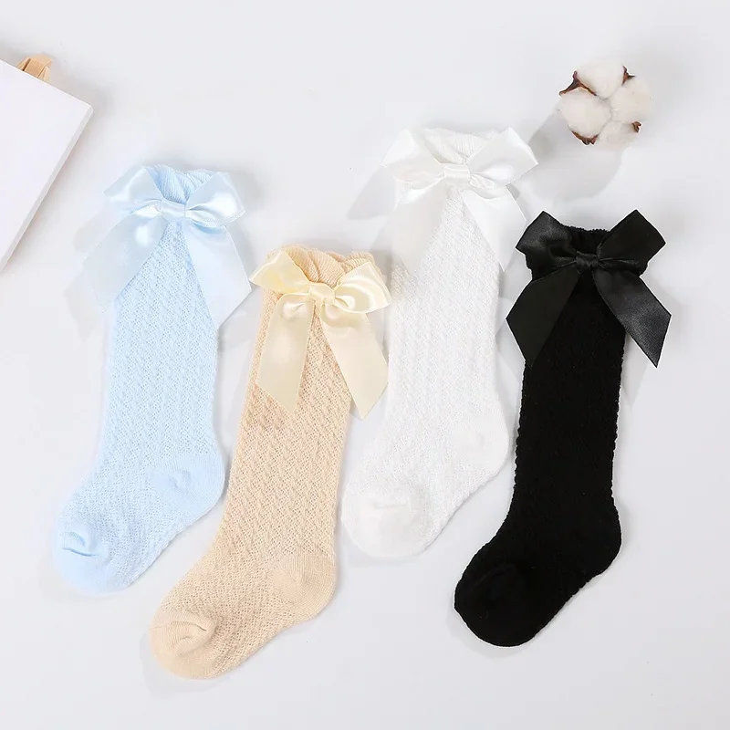 Baby Girl Socks Summer Fall Toddlers Bow Long Sock Kids Knee High Soft Cotton Mesh Bow Decorative Lace Stocking 0-3Year thumbnail 2