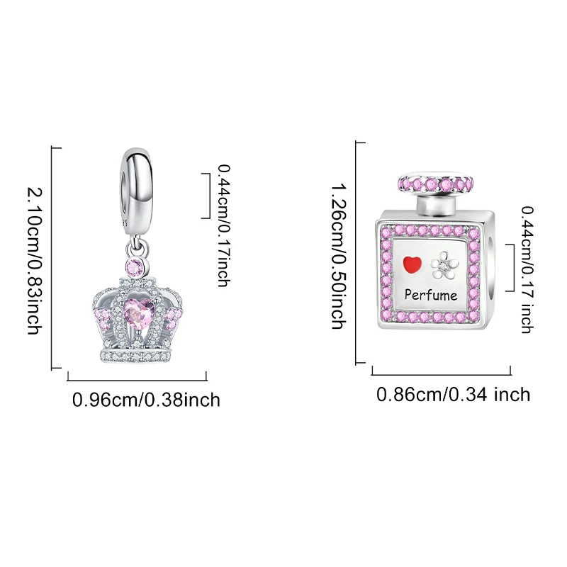 925 Silver Color Perfume Pink Series Crown Shoes Charms Bead Diy Bracelet Necklace Making Gift Of High Quality Fashion Jewelry thumbnail 4