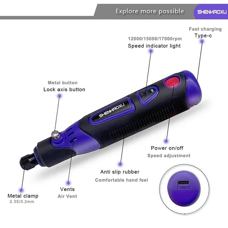 Cordless Rotary Tool Grinder Electric Drill 3Speed Adjustable Engraving Pen Cutting Polishing Drilling With HOME DIY Accessories thumbnail 2