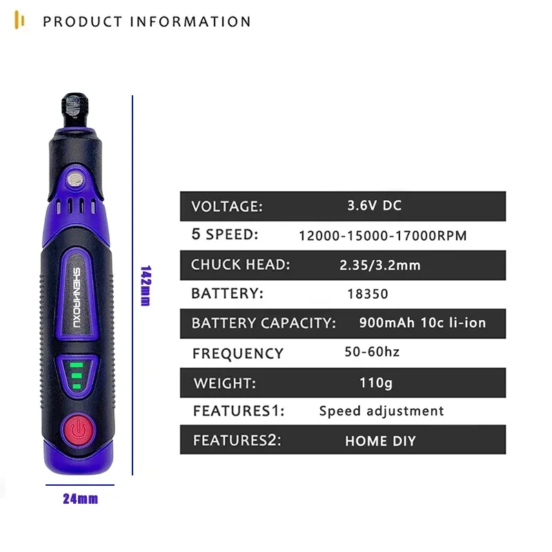 Cordless Rotary Tool Grinder Electric Drill 3Speed Adjustable Engraving Pen Cutting Polishing Drilling With HOME DIY Accessories thumbnail 3