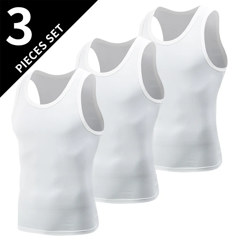 1/3/5 Pcs Men's Solid Color Simple Fashion Fitness Vest Plus Size Youth Sports Physical Education Class Sleeveless T-shirt Tight thumbnail 2
