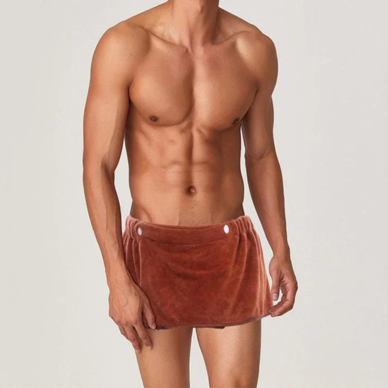 Sexy Short Bathroom Towel Faux Skirt Bathrobe Microfiber Pajamas Men Short Towel Pants Side Split Bathrobe Soft Thick Bath Towel thumbnail 4