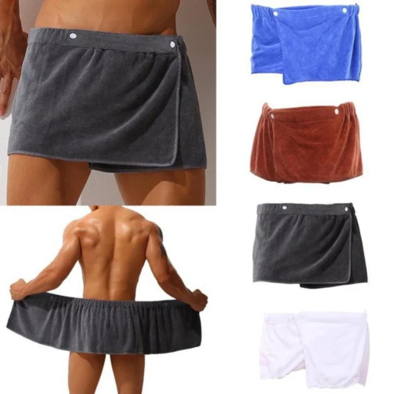 Sexy Short Bathroom Towel Faux Skirt Bathrobe Microfiber Pajamas Men Short Towel Pants Side Split Bathrobe Soft Thick Bath Towel thumbnail 2