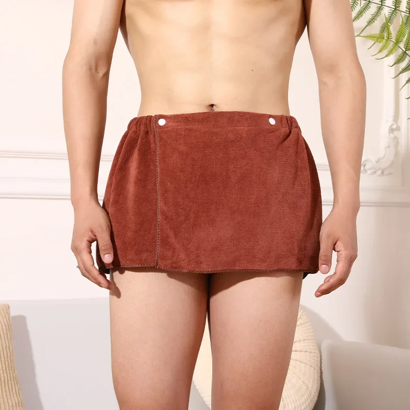 Sexy Short Bathroom Towel Faux Skirt Bathrobe Microfiber Pajamas Men Short Towel Pants Side Split Bathrobe Soft Thick Bath Towel thumbnail 3