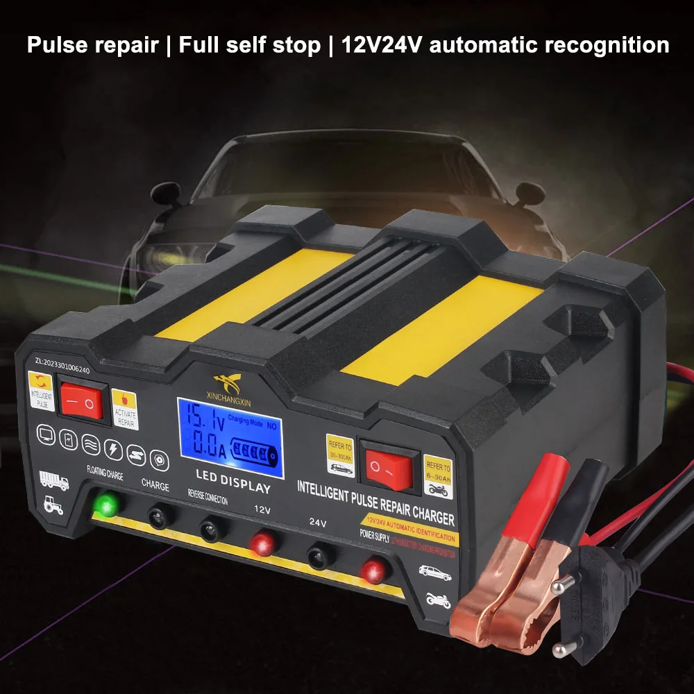 Intelligent Pulse Repair Battery Charger LCD Display For Wet Dry Lead Acid Full Automatic Car Battery Charger 300AH EU Plug 220W thumbnail 2