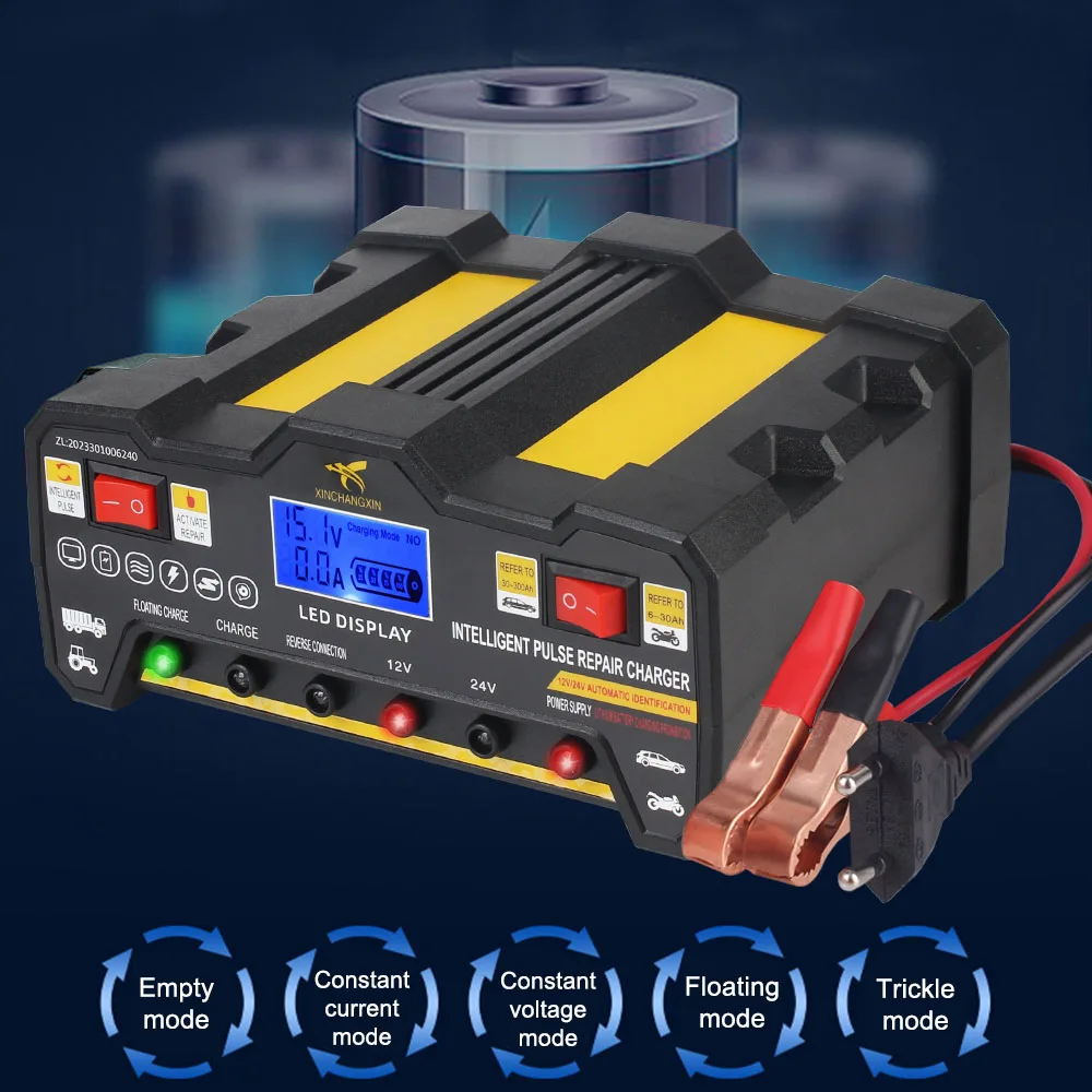 Intelligent Pulse Repair Battery Charger LCD Display For Wet Dry Lead Acid Full Automatic Car Battery Charger 300AH EU Plug 220W thumbnail 3
