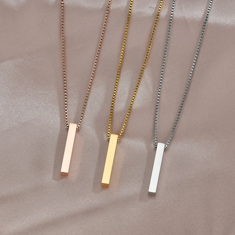 Personalized 4 Sides Engraving Square Bar Pendant Custom Name Date Stainless Steel Necklace Women Men Jewelry Gifts Wholesale thumbnail 4